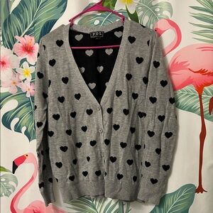 POL Black Heart Pattern Gray Women's Cardigan